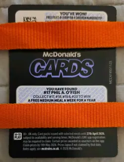 McDonalds Cards 2026 Number 17 Phil A. O'Fish Card Unredeemed Trading Food 17/24 - Image 2