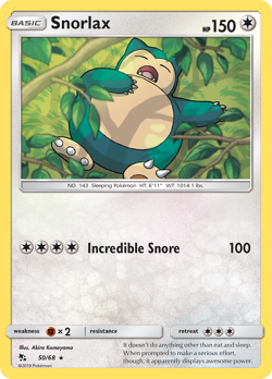 Snorlax 50/68 Rare Hidden Fates Pokemon Reverse Holo Near Mint - Image 1