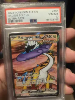 2024 POKEMON TEF EN-TEMPORAL FORCES ULTRA RARE #196 RAGING BOLT EX PSA 10 - Image 1
