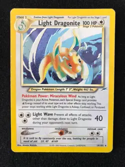 Pokemon TCG Light Dragonite Rare Holo 14/105 Neo Destiny MP Condition WOTC 2002 - Image 1