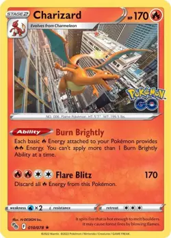 Charizard 010/078 Holo Rare Pokemon GO Pokemon Near Mint NM - Image 1