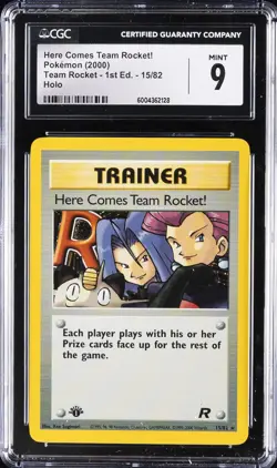 2000 POKEMON TEAM ROCKET - 1ST ED - HOLO #15/82 HERE COMES TEAM ROCKET CGC 9 - Image 1