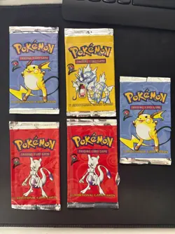 Lot of 5 Base Set 2 Empty Booster Pack Wrapper Rare Vintage Pokemon Wrapper - Image 1
