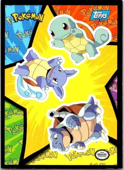 Squirtle, Wartortle, Blastoise - Pokemon Topps Sticker Card - Blue Logo Puzzle - Image 1
