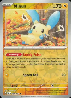 Pokemon - Minun #061/182 - SV04: Paradox Rift Reverse Holo - Image 1