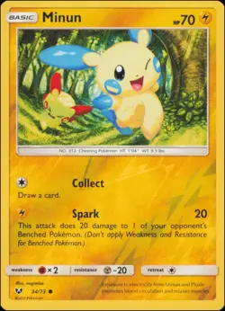 Pokemon - Minun #34/73 - Shining Legends Reverse Holo - Image 1