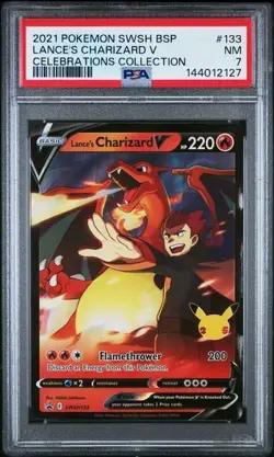2021 POKEMON Celebrations SWSH LANCE'S CHARIZARD V Black Star Promo #133 PSA 7 - Image 1