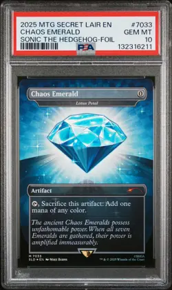 2025 MTG SECRET LAIR DROP SONIC THE HEDGEHOG-FOIL #7033 CHAOS EMERALD PSA 10 - Image 1