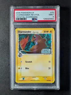 2006 Pokemon CHARMANDER #49/100 Crystal Guardians Reverse Holo Common PSA 9 - Image 1