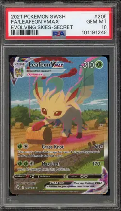 Pokemon Leafeon VMAX Evolving Skies Secret Rare Full Alt Art #205 PSA 10 - Image 1