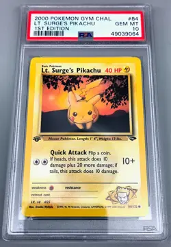 2000 Pokemon WOTC Gym Challenge - 1st Edition 84/132 Lt. Surge's Pikachu PSA 10 - Image 1