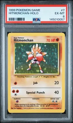 1999 POKEMON GAME #7 HITMONCHAN-HOLO PSA 6 - Image 1