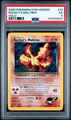 2000 POKEMON GYM HEROES HOLO #12 ROCKET'S MOLTRES PSA 5 - Image 1