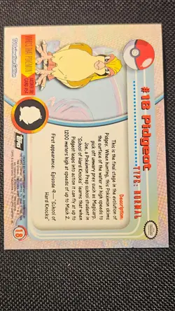 Pokemon Pidgeot #18 Topps 1999 TV Animation Holo Foil Topps Black Logo MP *SP* - Image 3