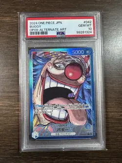 Buggy 2024 One Piece OP09 JAPANESE - Leader - Alt Art - #042 PSA 10 - Image 1