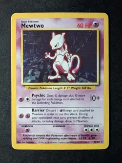 1999 Pokemon MEWTWO #10/102 Base Set Unlimited Holo Rare English - Image 1