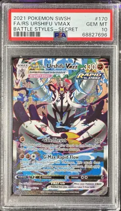 2021 POKEMON SWSH BATTLE STYLES SECRET FULL ART/RAPID STRIKE URSHIFU VMAX PSA 10 - Image 1