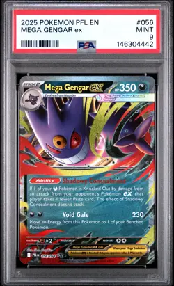 147594134 Mega Gengar ex 2025 Pokemon Phantasmal Flames #056 PSA 9 - Image 1