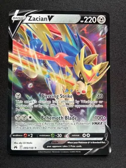 Zacian V 095/159 Crown Zenith Sea & Sky Ultra Rare Holo Promo Pokemon Card - Image 1