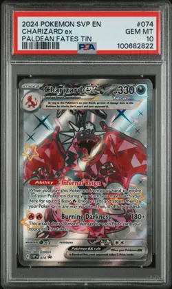 2024 POKEMON SVP EN-SV BLACK STAR PROMO PALDEAN FATES TIN CHARIZARD EX PSA 10 - Image 1