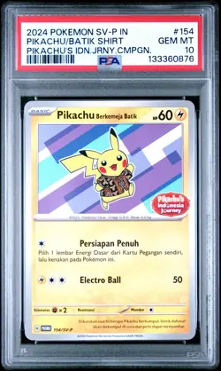 2024 POKEMON INDONESIAN SV-P PROMO #154 PIKACHU IN BATIK SHIRT PSA 10 - Image 1