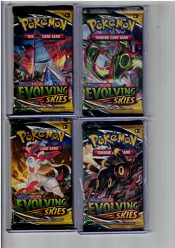 EVOLVING SKIES COMPLETE ART SET 4 POKEMON BOOSTER PACKS SEALED - Image 1