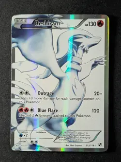 2011 Pokemon RESHIRAM #113/114 Black & White Ultra Rare Full Art English - Image 1