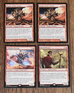 MTG 4x Red Rare Creature Magus of the Arena, Wildfire Eternal & Harsh Mentor - Image 1