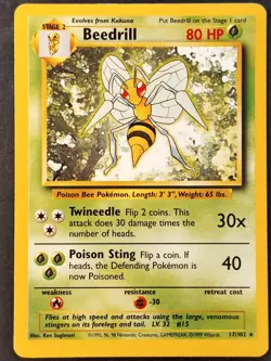 Beedrill 017/102 Vintage Base Set Regular Rare, WOTC Pokemon 1999 •MP - Image 1
