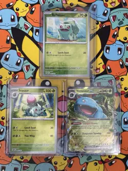 Pokemon TCG 151 Evo Line – Bulbasaur & Ivysaur Reverse Holo + Venusaur EX - Image 1