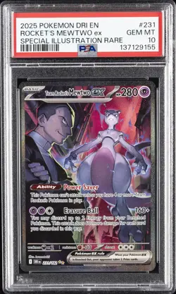2025 POKEMON DRI EN-DESTINED RIVALS #231 TEAM ROCKET'S MEWTWO EX PSA 10 - Image 1