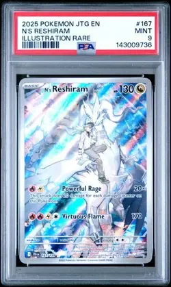 2025 POKEMON JTG EN-JOURNEY TOGETHER ILLUSTRATION RARE #167 N'S RESHIRAM PSA 9 - Image 1