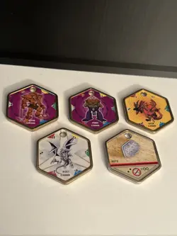 Yu Gi Oh! Lot of 5 Takahashi Metal Medallions Hexors Battle Tiles Blue Eyes Rare - Image 1
