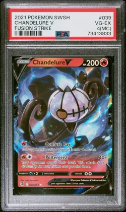 PSA 4(MC) 2021 Pokemon SWSH Chandelure V Fusion Strike #039 VG-EX POP 1 Ghost - Image 1
