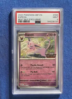 2023 POKEMON OBF EN-OBSIDIAN FLAMES BEST BUY EXCLUSIVE #086 ESPEON PSA 9 MINT - Image 1