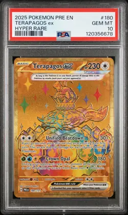 2025 POKEMON PRE EN-PRISMATIC EVOLUTIONS HYPER RARE #180 TERAPAGOS EX PSA 10 - Image 1