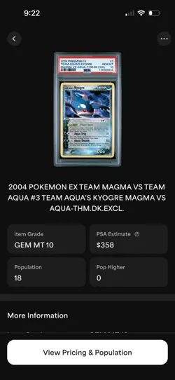 POP 18 Pokemon Ex Team Magma vs. Aqua #3 Kyogre PSA 10 Theme Deck Exclusive - Image 3