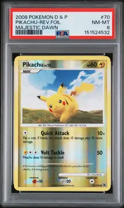 2008 Pokemon Diamond and Pearl Majestic Dawn Reverse Holo Pikachu #70 /100 PSA 8 - Image 1