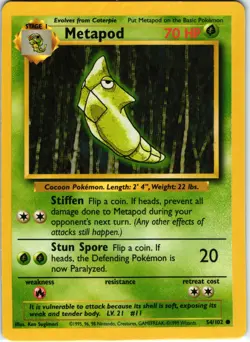 Metapod 54/102 Base Set Common LP Pokemon WOTC - Image 1