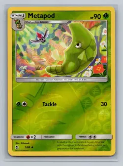 Pokemon Hidden Fates #2/68 Metapod Reverse Holo Uncommon - Image 1