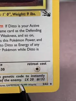 Pokemon TCG 1st Edition Ditto 3/62 Fossil Set Holo Rare VTG WOTC 1999 - Image 4