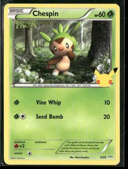 2021 McDonald's 25th Anniversary Promo Non-Holo TGC Chespin Pokemon Card #6 - Image 1