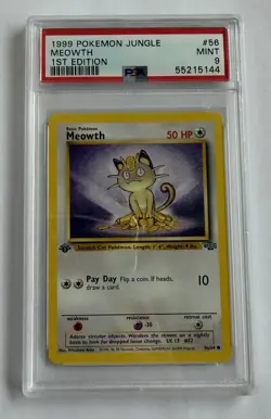 1999 Pokemon Jungle Ist Edition #56 Meowth Vintage WOTC Card - PSA 9 - Image 1