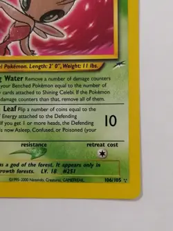 Pokemon Shining Celebi - 106/105 - Neo Destiny Secret Rare Holo Vintage - Image 4