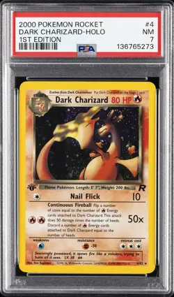 2000 POKEMON ROCKET 1ST EDITION #4 DARK CHARIZARD-HOLO PSA 7 - Image 1