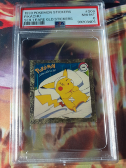 1999 Pokemon Artbox Sticker Series 1 Rare Gold Sticker Pikachu #G08 PSA 8 NM-MT - Image 1