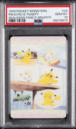 1999 POCKET MONSTERS SEALDASS FANCY GRAFFITI #24 PIKACHU & TOGEPY PSA 10 - Image 1