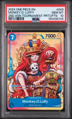 2024 One Piece EN Monkey D. Luffy 2nd Anniversary Tournament Promo #P-043 PSA 10 - Image 1