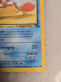 RARE 1999 WOTC Pokemon Fossil Krabby Card 51/62 TCG - Image 4