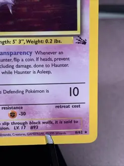 Pokemon TCG First Edition Haunter 6/62 Fossil Set Holo Rare WOTC 1999 VTG - Image 4